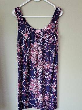 Lilly Pulitzer Navy Floral Tank Dress with Pink and White Accents